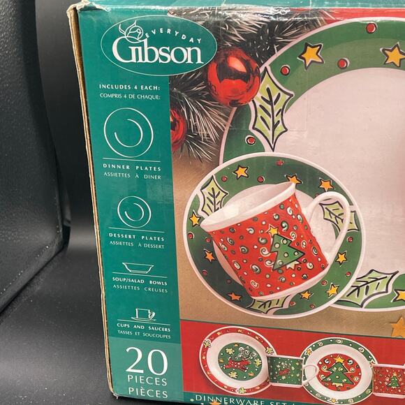 Gibson CHRISTMAS TREASURES 20pc Dinnerware Set OPEN BOX Service for 4 - Picture 3 of 10